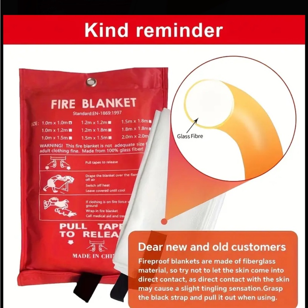 Fire Blanket, NIP, 39”x39”, peace of mind, pull black tabs, show kids to use - Picture 6 of 10